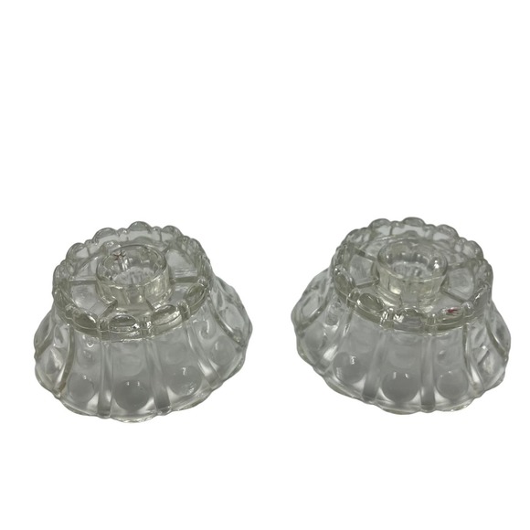 Vintage Clear Pressed Glass Bubble Candle Holders Textured 2 Piece Victorian - Picture 2 of 6